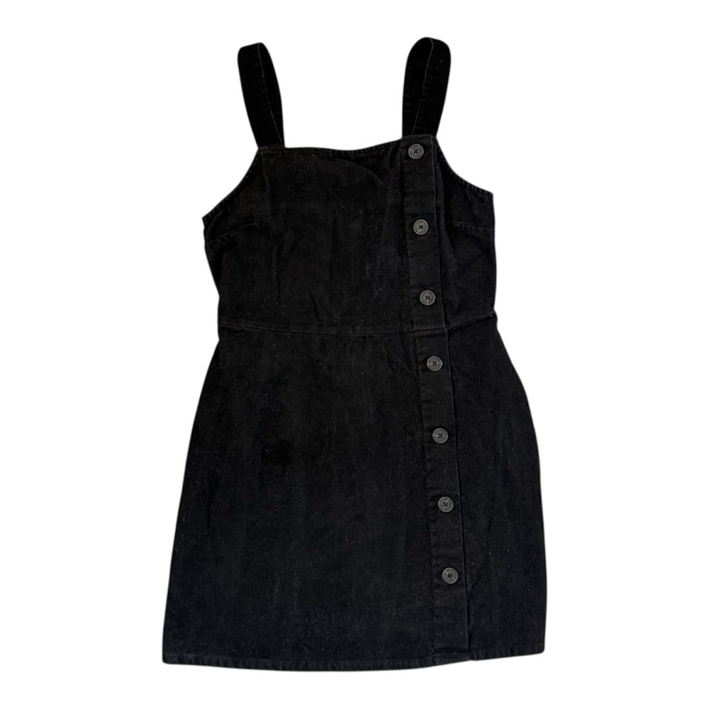Live to Be Spoiled Black Corduroy Button Front Mini Dress Jumper Medium - Picture 2 of 8